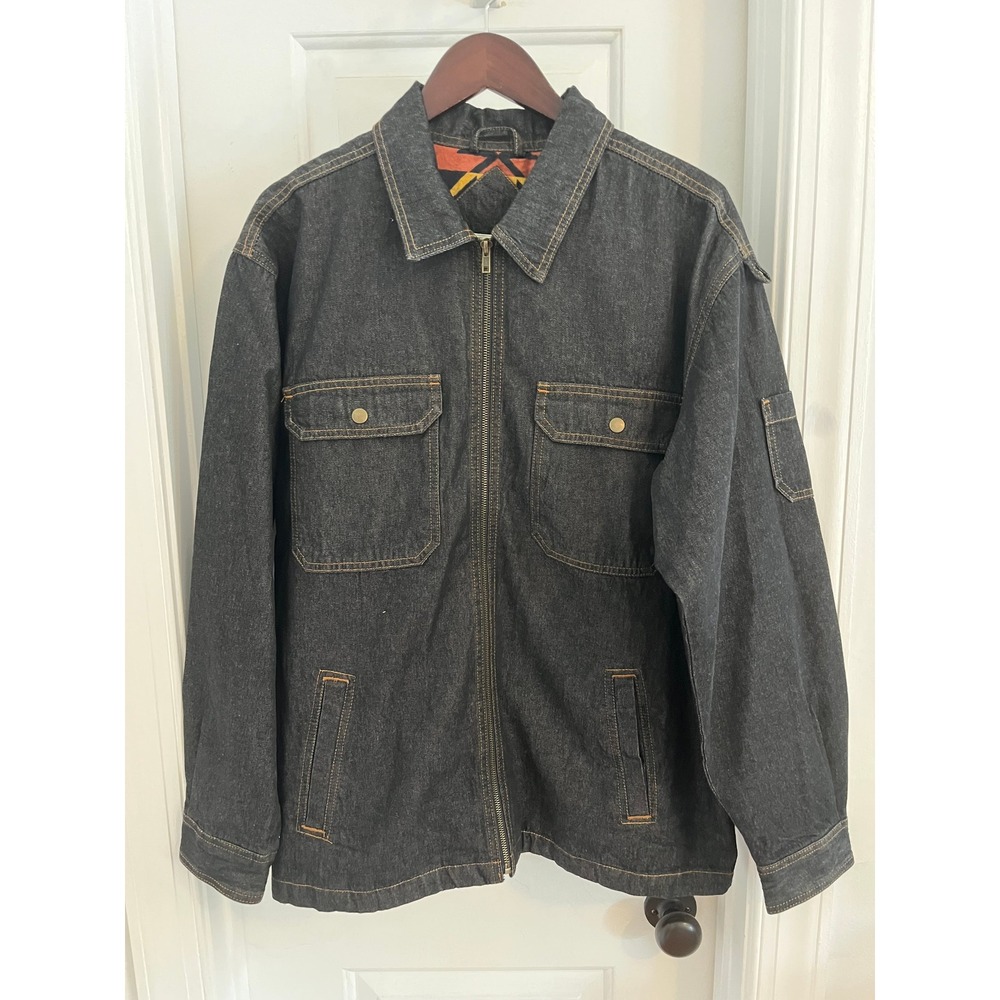 Duke Haband Dark Wash Denim Jacket Southwestern Flannel Lined